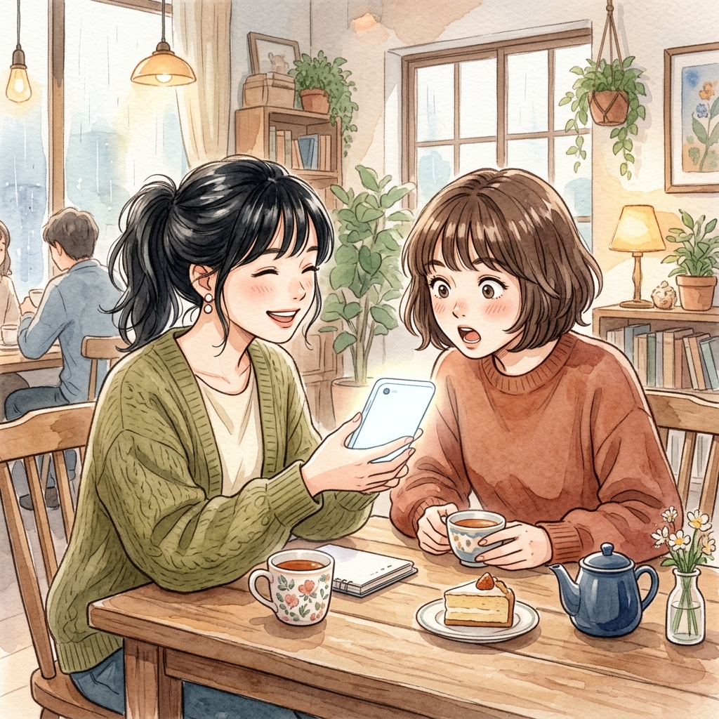 スマホを見せる友人